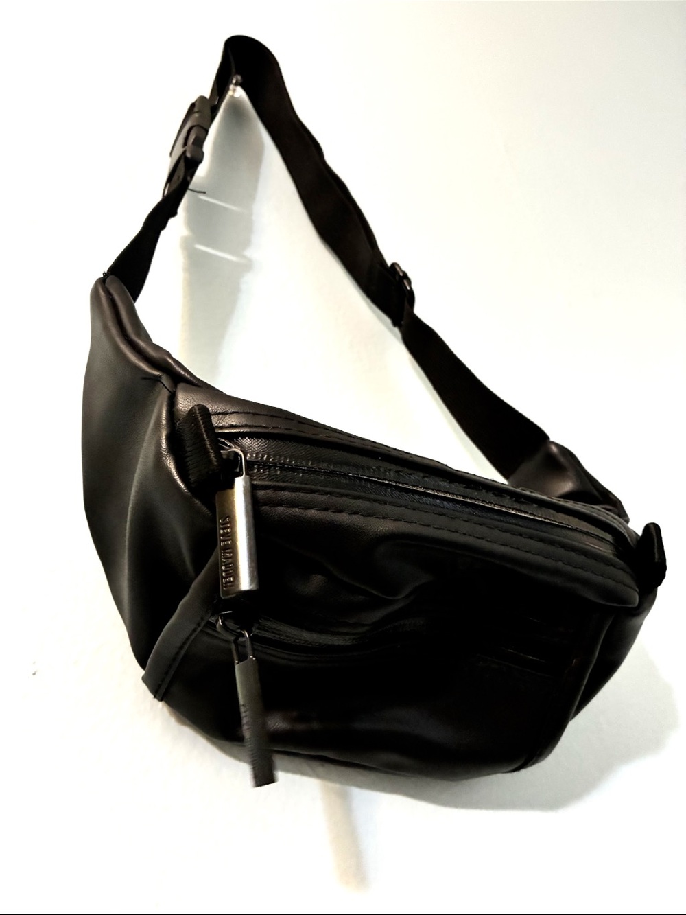 Steve Madden Black Leather Crossbody Waist Bag